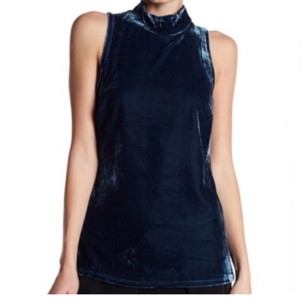 NWT J. Crew Navy Velvet Sleeveless Mock-neck top Sz.Med
